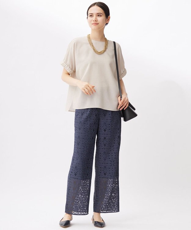 自由区 【カタログ掲載・洗える】フラワータイルレース パンツ インディゴブルー