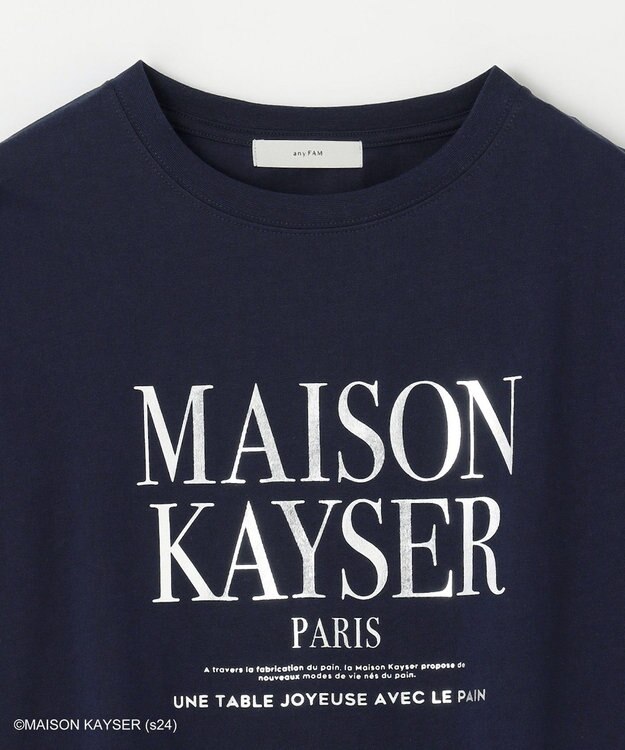 ANY 【MAISON KAYSERコラボ】箔プリントロゴ半袖Tシャツ ネイビー×シルバー