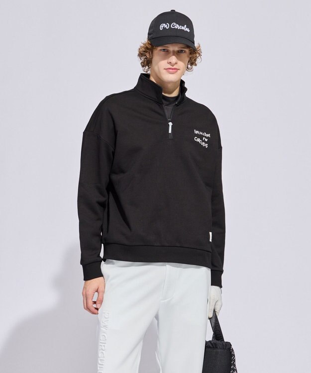 PW CIRCULUS 【MEN】ハーフジップ 裏毛スウェットトップス ゴルフ ブラック系