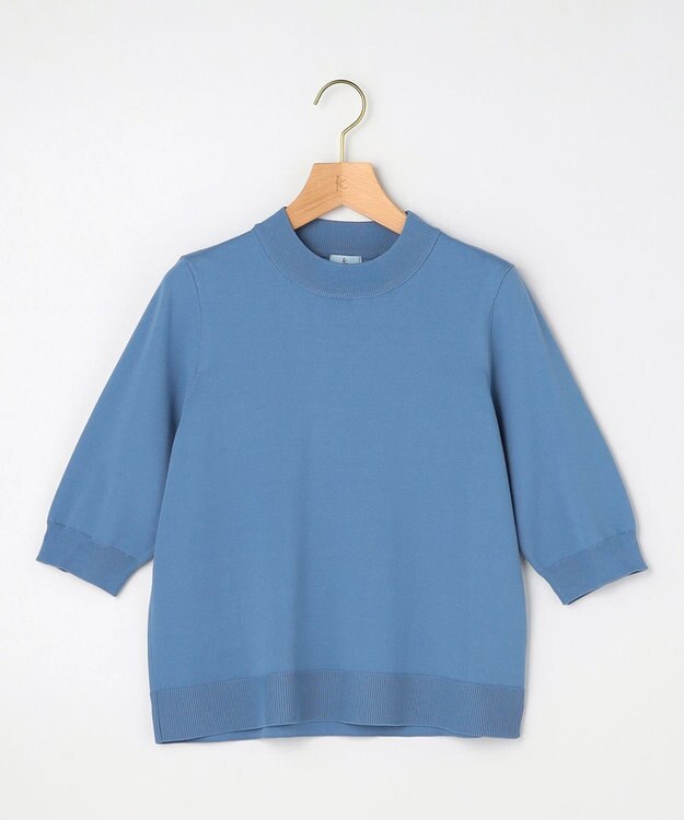 組曲 L 【先行予約】マイラックカラー 6分袖 ニット スカイブルー系