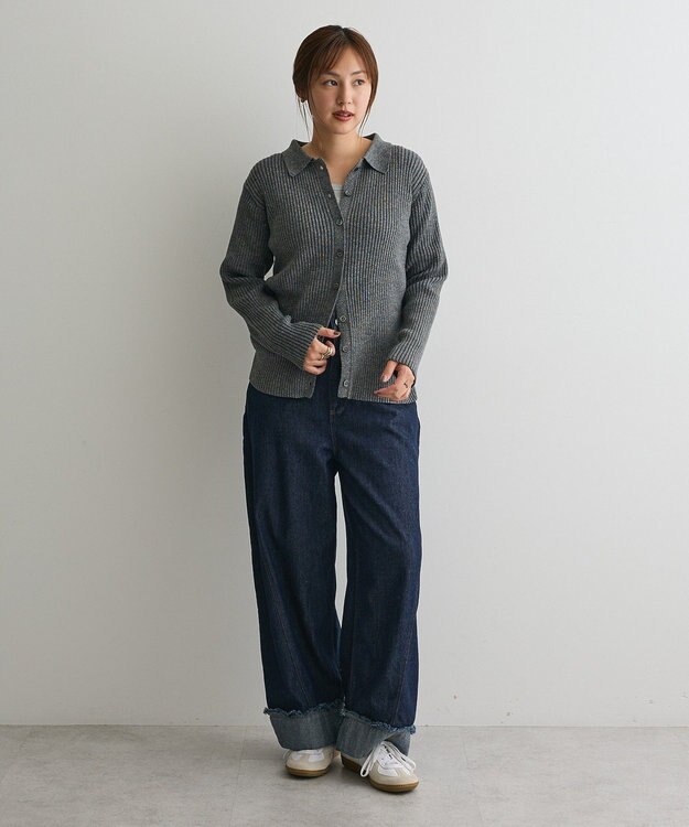 CRAFT STANDARD BOUTIQUE ミックスカラーポロ襟ニットカーディガン Gray