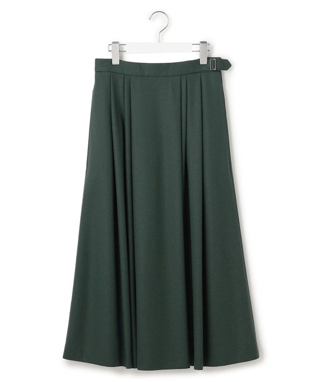 23区 L 【洗える】ウールミルドジャージー タック スカート ダークグリーン系