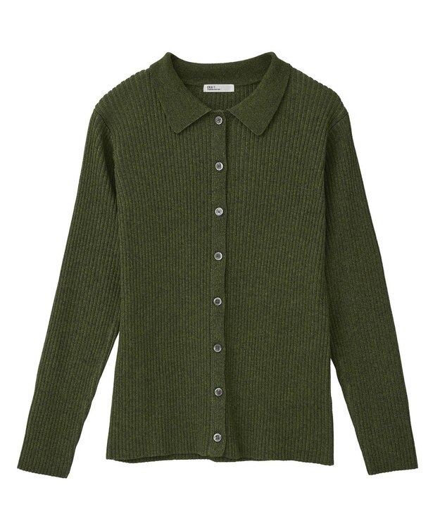 CRAFT STANDARD BOUTIQUE ミックスカラーポロ襟ニットカーディガン Green