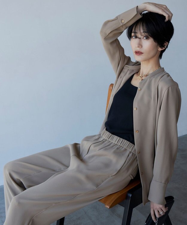 ICB 【WEB限定カラーあり・洗える】 ライトダブルクロス バンドカラーシャツ ライトモカ系