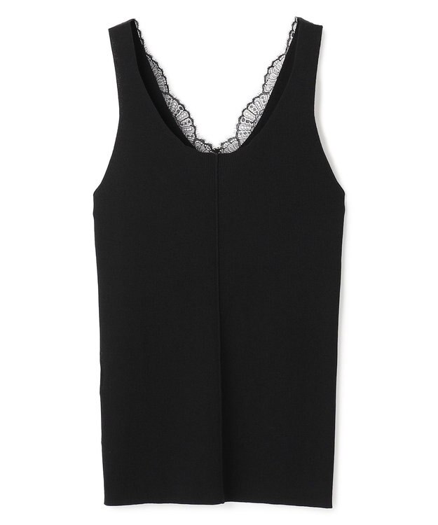 BEIGE， RUBY / レーストリム リブタンクトップ Black