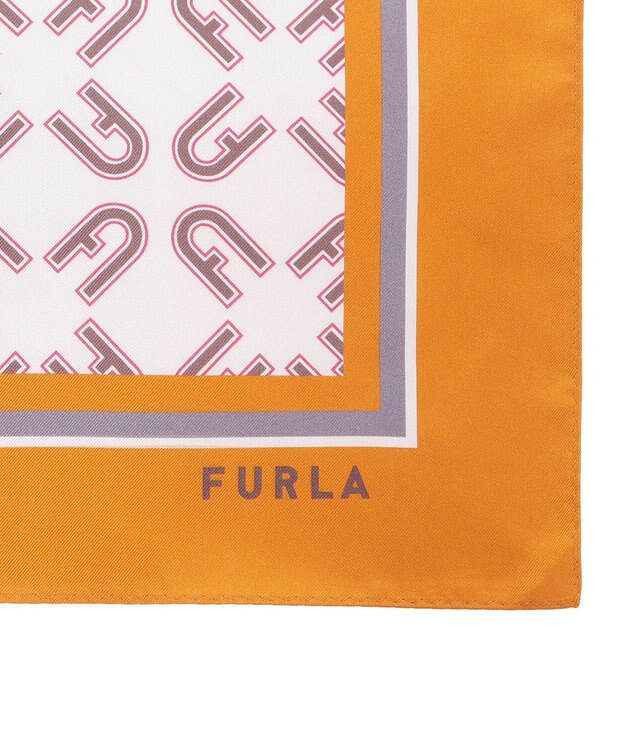 MOONBAT FURLA シルク100% モノグラム柄 スクエアスカーフ オレンジ