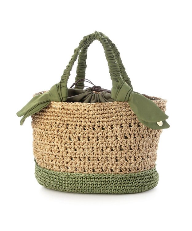 UNBILLION カシュカシュ cachecache / 下がりリボン切替編みトート グリーン