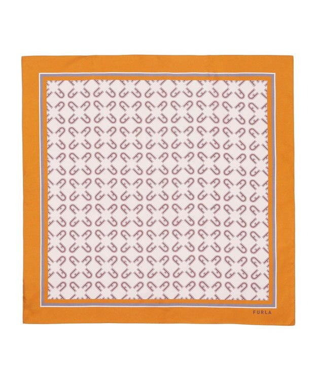 MOONBAT FURLA シルク100% モノグラム柄 スクエアスカーフ オレンジ