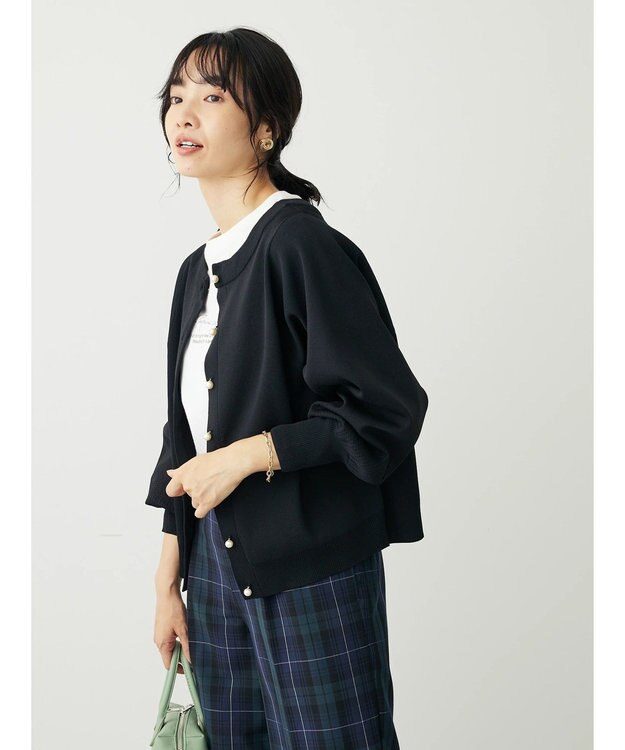 Green Parks ・ｆｕｒｒｙ　ｒａｔｅ２ｗａｙかる~いニットカーデ Black