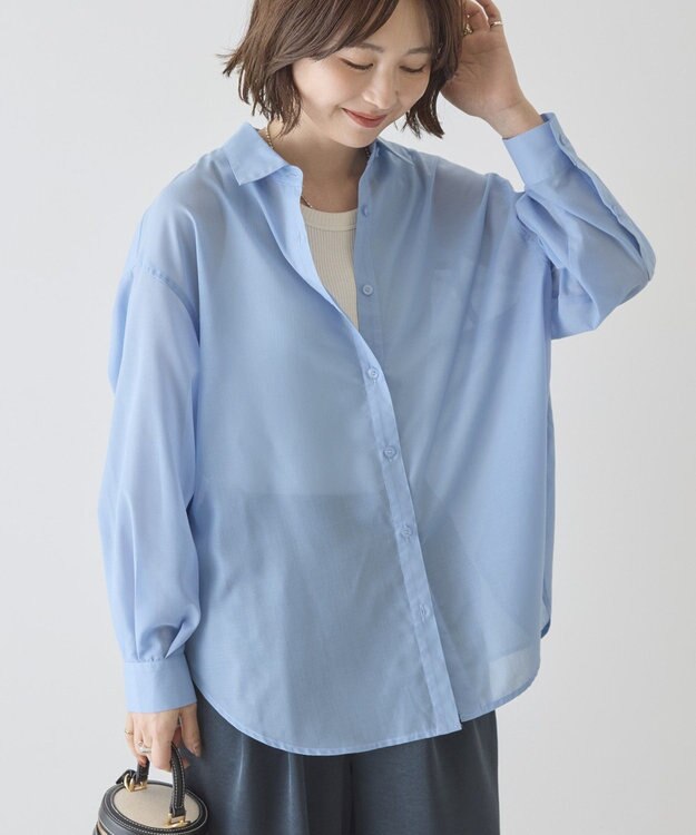 AMERICAN HOLIC 【イージーケア】シアーラウンドシャツ Blue