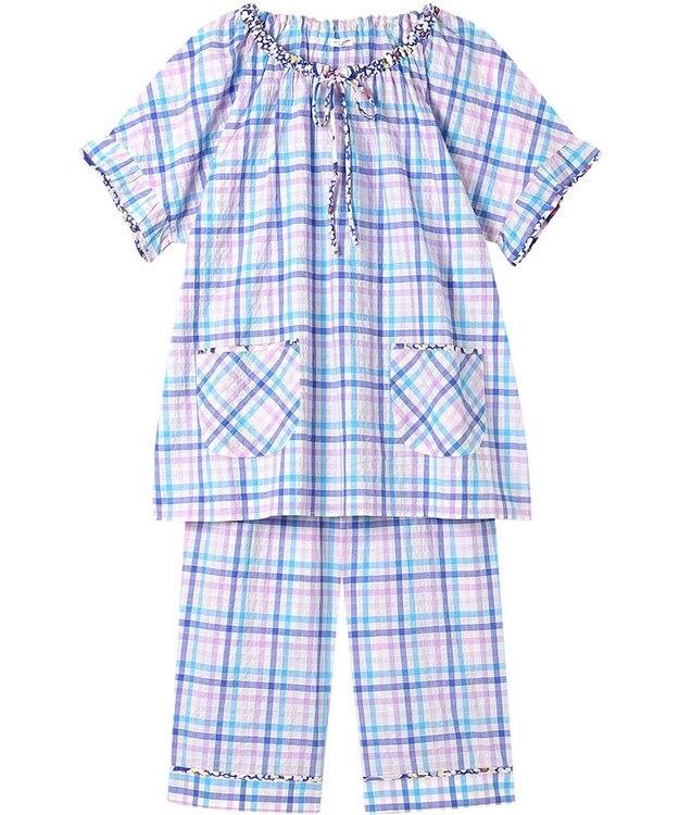 tsumori chisato SLEEP ツモリチサト パジャマ 5分袖 半袖 7分丈 綿混(本体) ローン素材 レディース UDT154 /ワコール サックス