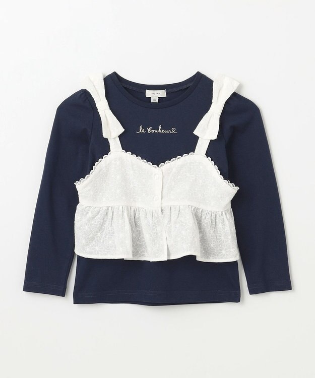 ANY KIDS キャミソール付き 長袖Tシャツ オフホワイト×ネイビー