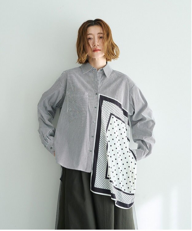 YECCA VECCA スカーフデザインアシメシャツ Stripe