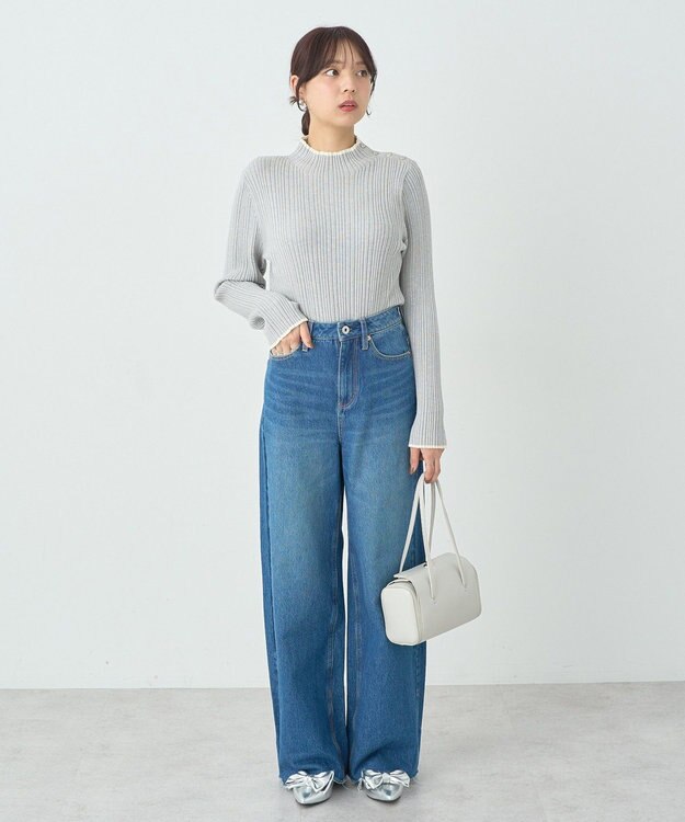 earth music&ecology ライン＆ショルダーボタンニットプルオーバー Gray Mixture