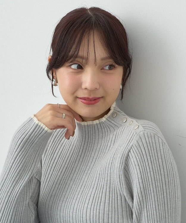 earth music&ecology ライン＆ショルダーボタンニットプルオーバー Gray Mixture