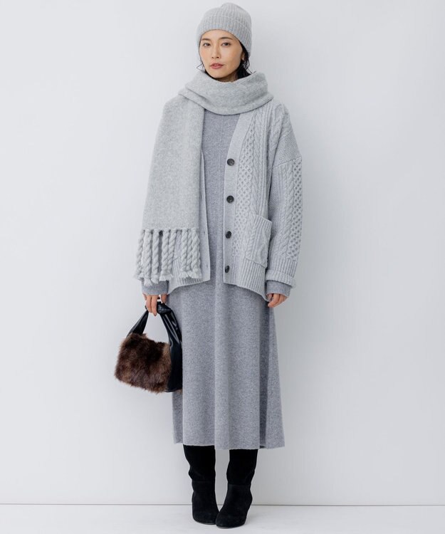 23区 L メリノシネ ニット ワンピース グレー系