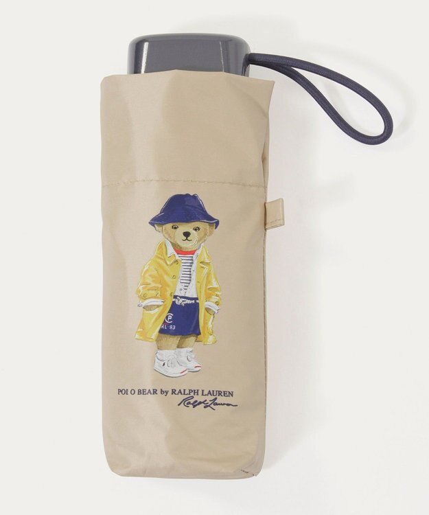 MOONBAT 【遮光率100％/UV100％/遮熱】POLO RALPH LAUREN(ポロ ラルフローレン)BEAR ポロベア ポーチ入り 無地 5段折りたたみ傘 晴雨兼用日傘 ベージュ