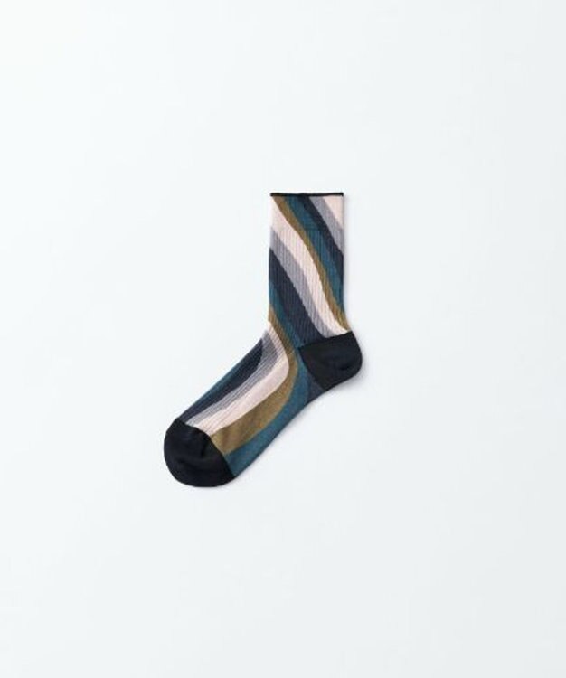 TRICOTE TWIST STRIPE LINK SOCKS／歪みストライプリンクソックス 39NAVY