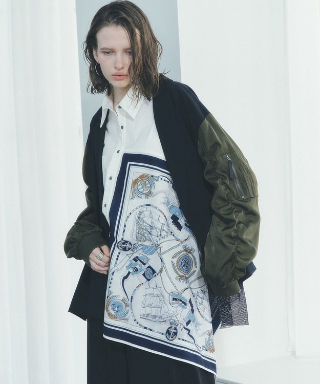 YECCA VECCA スカーフデザインアシメシャツ White