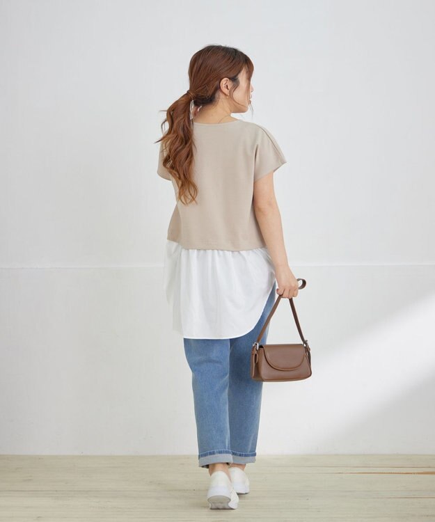 Tiaclasse 【洗える】シャツドッキングフレンチスリーブカットソー ベージュ