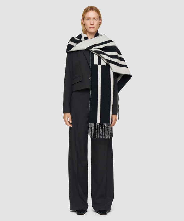 JOSEPH ウーヴンスカーフ　ストライプ Ivory/Black