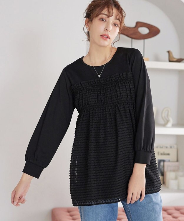 Tiaclasse ポンチ×ジャガードドッキングチュニック ブラック