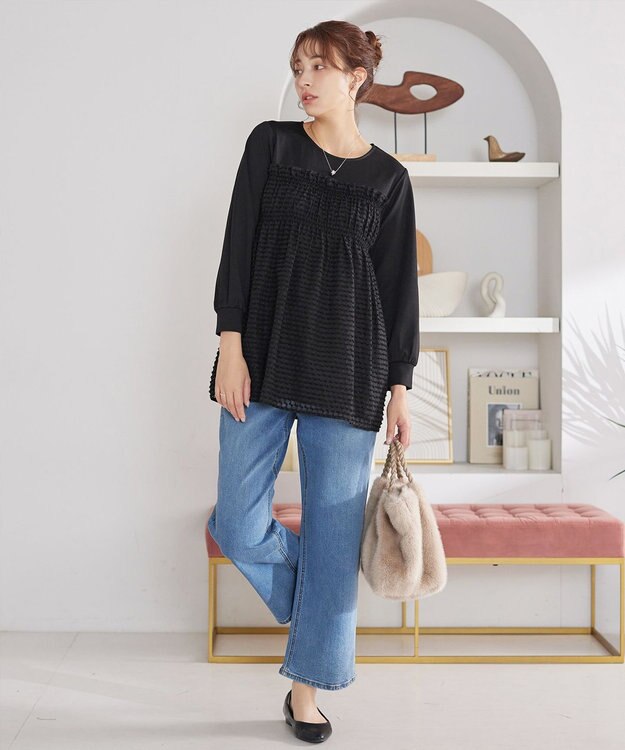 Tiaclasse ポンチ×ジャガードドッキングチュニック ブラック