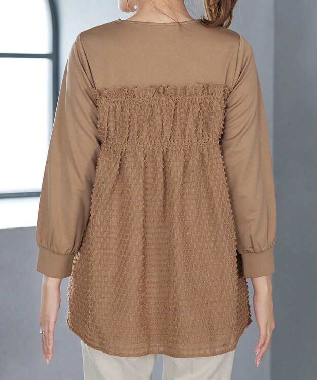 Tiaclasse ポンチ×ジャガードドッキングチュニック キャメル