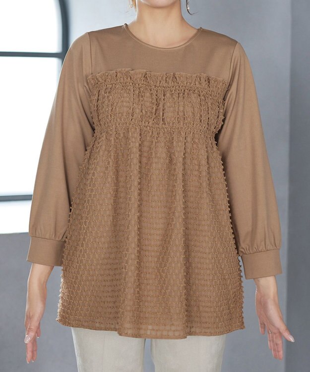 Tiaclasse ポンチ×ジャガードドッキングチュニック キャメル