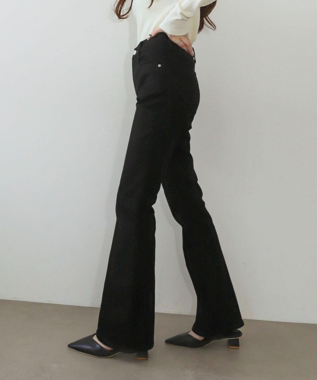 WEGO 【美脚パンツ】ストレッチフレアデニムパンツ デニムブラック