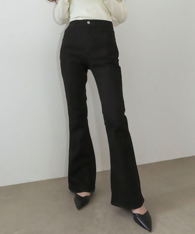 WEGO 【美脚パンツ】ストレッチフレアデニムパンツ デニムブラック