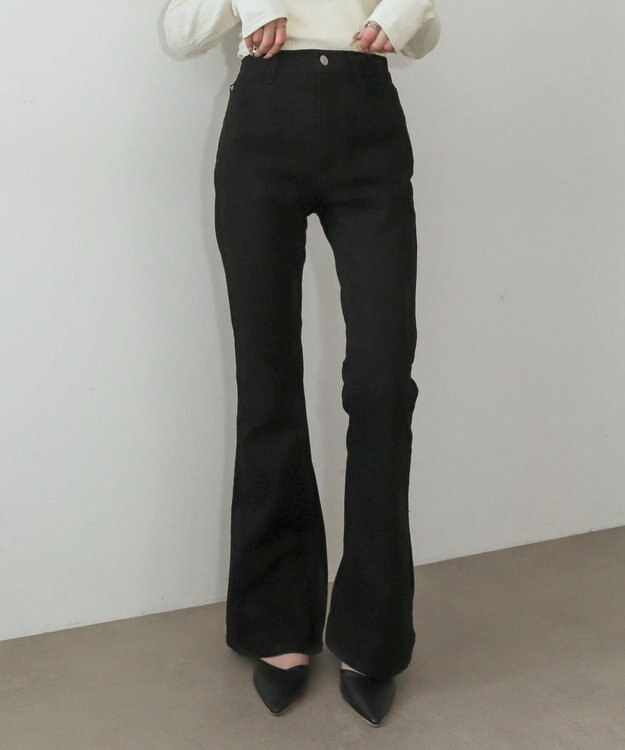 WEGO 【美脚パンツ】ストレッチフレアデニムパンツ デニムブラック