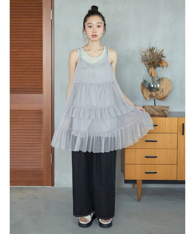 earth music&ecology チュールミニキャミワンピース Gray