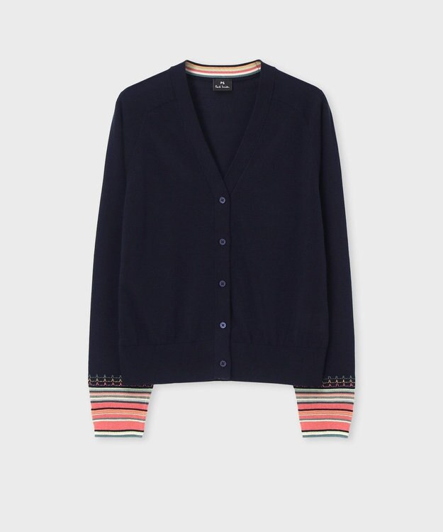 Paul Smith デザイン ステッチ Vネック カーディガン ネイビー