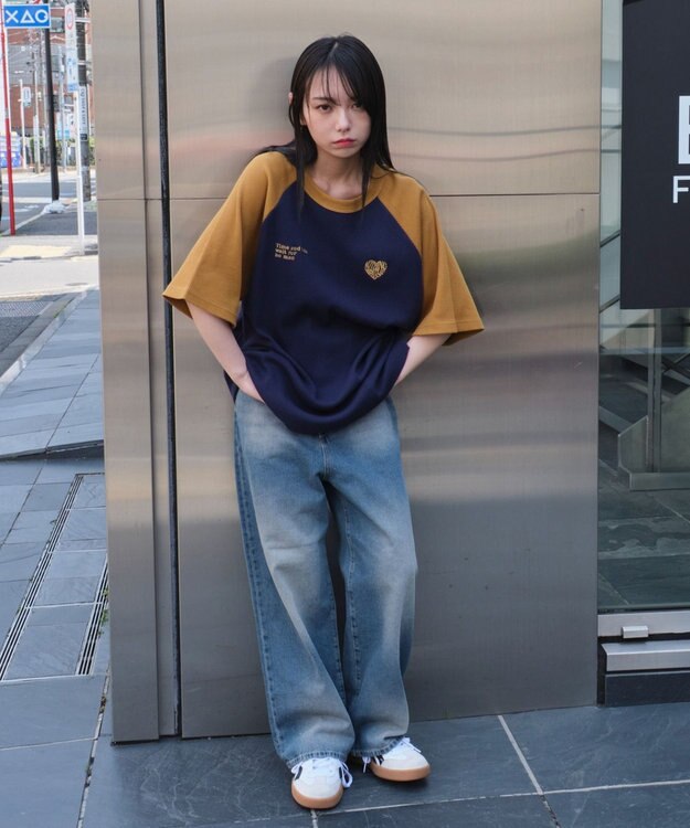 WEGO 【ユニセックス着用ITEM/MLサイズ展開】ワッフルラグランT（SS） ネイビー