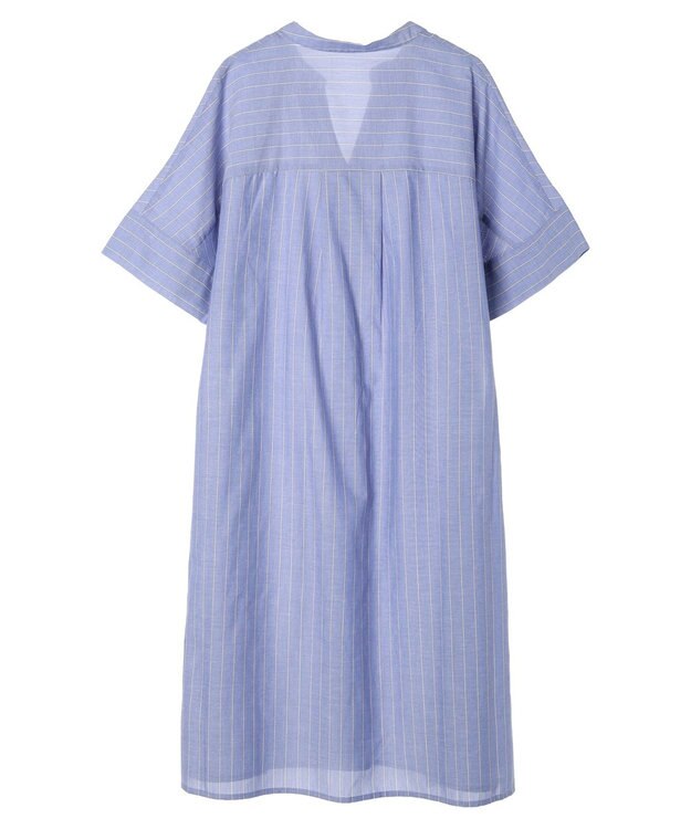 Green Parks 綿麻混スキッパーミニワンピース Stripe Sax