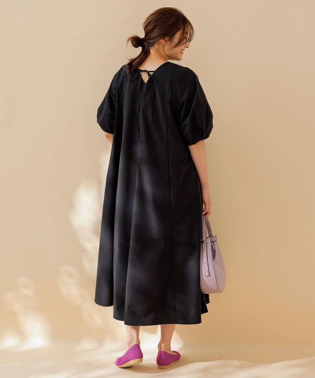UNFILO 【撥水/シワになりにくい】FINE MOVE ランタンスリーブワンピース ブラック
