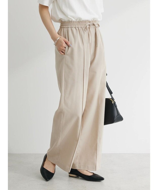 Green Parks 綿麻混イージーワイドパンツ Light Beige