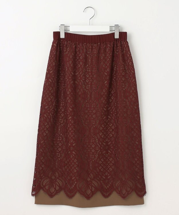 自由区 S 【SHIHOさん着用】バイカラーレース スカート ボルドー×ベージュ
