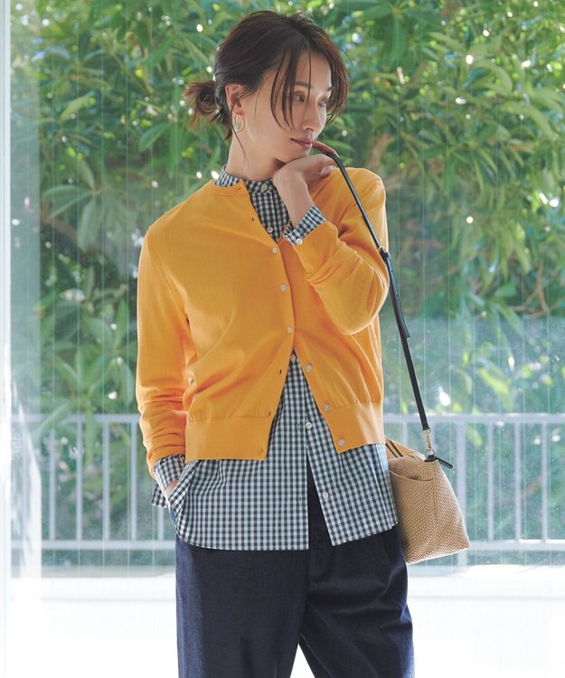 J.PRESS LADIES S 【洗える】BASIC HT COTTON クルーネック カーディガン オレンジ系