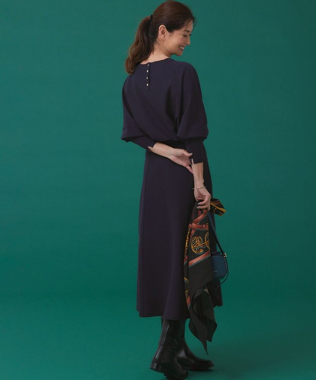 23区 L 【洗える/セットアップ対応】ヴィスコースストレッチ ドルマン ニット ネイビー系