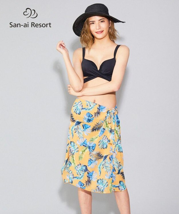 San-ai Resort（三愛水着楽園） 【SALE】【San-ai Resort】リーフ柄 パレオワンピース M イエロー