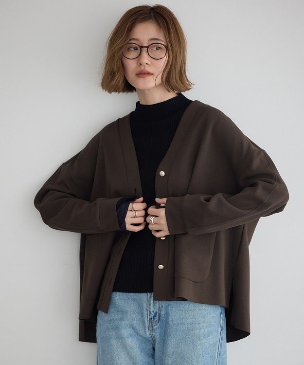 YECCA VECCA 金釦カットジョーゼットカーディガン Brown