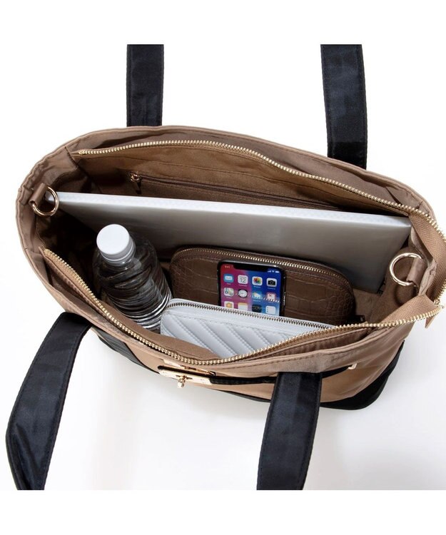 UNBILLION カシュカシュ cachecache / フロントベルトナイロン2wayトートバッグ キャメル