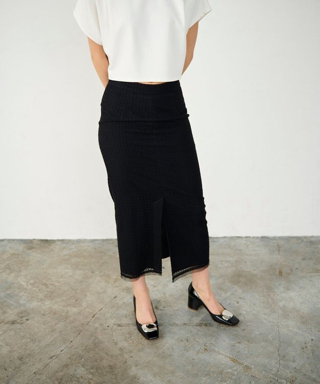 GRACE CONTINENTAL ラッセルメッシュスカート ブラック