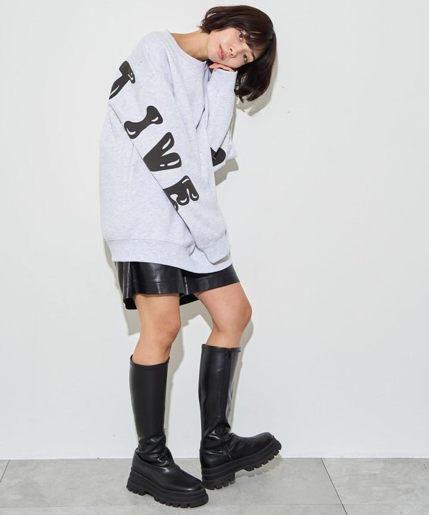 WEGO 【ユニセックス着用ITEM】ストレートラインロゴグラフィックプルオーバー アッシュグレー