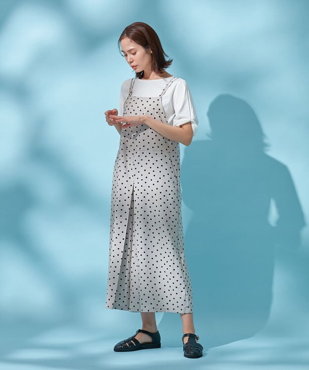 ANY 【洗濯機可/着丈調整可】ドットプリント サロペット ベージュベース