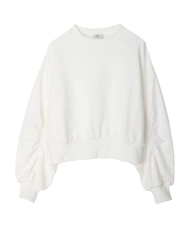 earth music&ecology クルーネック袖シャーリングスウェット White