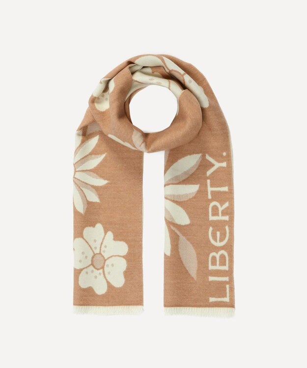 LIBERTY. ジャイアント ポピー＆デイジー 35x150 ジャカード スカーフ キャメル