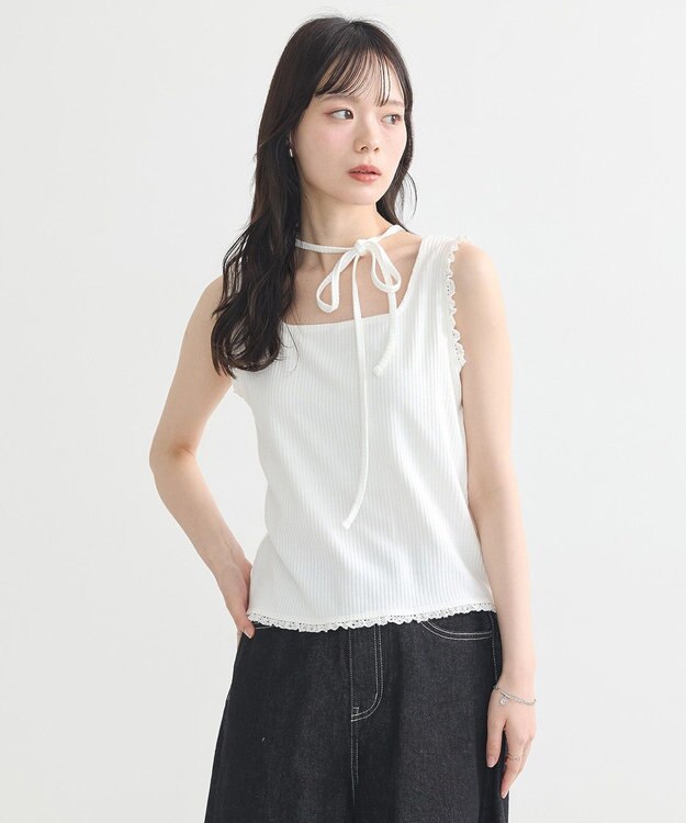 earth music&ecology マルチｗａｙネックホルターレースタンク Off White